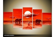 Acryl Schilderij Olifant | Rood | 150x70cm 5Luik Handgeschilderd