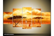 Acryl Schilderij Natuur | Geel, Oranje, Rood | 150x70cm 5Luik Handgeschilderd