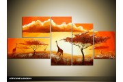 Acryl Schilderij Natuur | Rood, Oranje, Geel | 150x70cm 5Luik Handgeschilderd