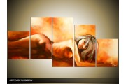 Acryl Schilderij Kunst, Sexy | Oranje, Bruin, Crème | 150x70cm 5Luik Handgeschilderd