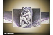 Acryl Schilderij Kunst, Sexy | Paars, Grijs | 150x70cm 5Luik Handgeschilderd