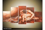 Acryl Schilderij Kunst, Sexy | Bruin, Rood, Crème | 150x70cm 5Luik Handgeschilderd