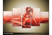 Acryl Schilderij Kunst, Sexy | Rood, Crème | 150x70cm 5Luik Handgeschilderd