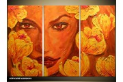 Acryl Schilderij Vrouw | Bruin, Oranje | 120x80cm 3Luik Handgeschilderd