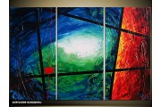Acryl Schilderij Modern | Blauw, Groen, Rood | 120x80cm 3Luik Handgeschilderd