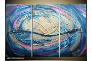 Acryl Schilderij Modern | Blauw, Crème, Roze | 120x80cm 3Luik Handgeschilderd