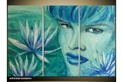 Acryl Schilderij Vrouw | Blauw, Groen | 120x80cm 3Luik Handgeschilderd