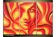 Acryl Schilderij Vrouw | Rood, Geel | 120x80cm 3Luik Handgeschilderd