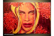 Acryl Schilderij Vrouw | Rood, Geel | 120x80cm 3Luik Handgeschilderd