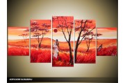 Acryl Schilderij Natuur | Rood, Oranje | 150x70cm 5Luik Handgeschilderd