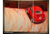 Acryl Schilderij Auto | Rood, Crème | 120x80cm 3Luik Handgeschilderd