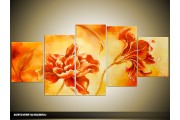 Acryl Schilderij Bloemen | Oranje, Geel | 150x70cm 5Luik Handgeschilderd
