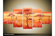 Acryl Schilderij Natuur | Oranje, Rood, Geel | 150x70cm 5Luik Handgeschilderd