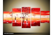 Acryl Schilderij Natuur | Rood, Geel, Wit | 150x70cm 5Luik Handgeschilderd