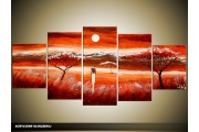 Acryl Schilderij Natuur | Rood, Crème | 150x70cm 5Luik Handgeschilderd