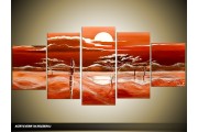 Acryl Schilderij Natuur | Rood, Oranje | 150x70cm 5Luik Handgeschilderd