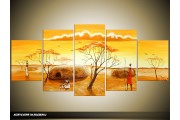 Acryl Schilderij Natuur | Geel, Bruin, Oranje | 150x70cm 5Luik Handgeschilderd