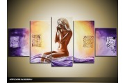 Acryl Schilderij Natuur | Paars, Crème | 150x70cm 5Luik Handgeschilderd