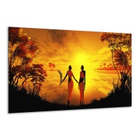 Glas schilderij Afrika | Geel, Oranje, Zwart | 120x70cm 1Luik