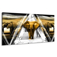 Canvas schilderij Olifant | Geel, Wit, Grijs | 170x90cm 1Luik