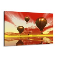 Glas schilderij Luchtballon | Geel, Goud, Rood | 140x90cm 1Luik