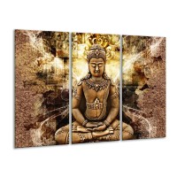 Canvas schilderij Boeddha | Bruin, Wit, Geel | 120x80cm 3Luik