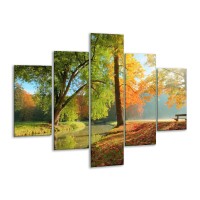 Glas schilderij Herfst | Oranje, Bruin, Groen | 100x70cm 5Luik