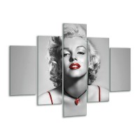 Glasschilderij Marilyn Monroe | Grijs, Rood, Zwart | 100x70cm 5Luik
