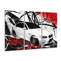 Canvas Schilderij Auto, BMW | Wit, Rood, Zwart | 120x80cm 3Luik