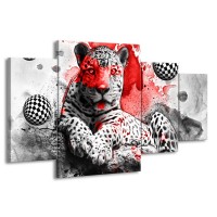 Canvas Schilderij Wilde Dieren | Rood, Grijs, Wit | 160x90cm 4Luik