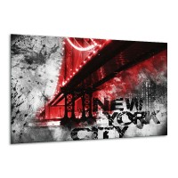 Canvas Schilderij New York, Brug | Rood, Zwart, Wit | 120x70cm 1Luik