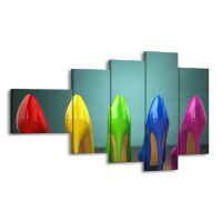 Glasschilderij Schoenen, Vrouw | Groen, Blauw, Rood | 110x60cm 5Luik