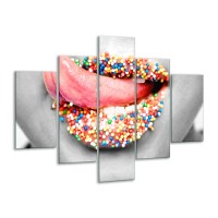 Glasschilderij Lippen, Tong | Grijs, Roze | 100x70cm 5Luik